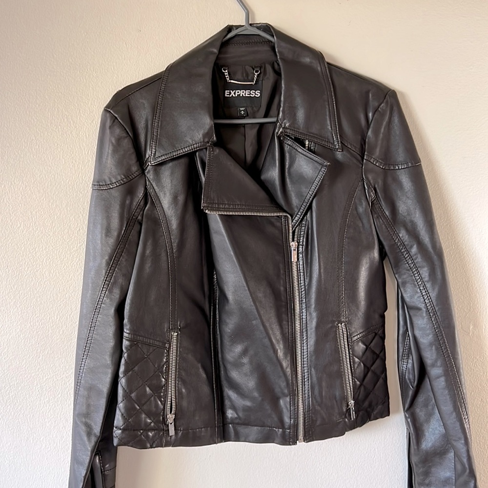 Express Chocolate brown faux leather jacket